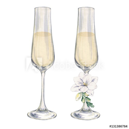 500x500 champagne glasses with a flower watercolor painting handmade - Champagne Glass Drawing