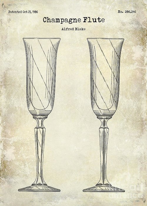 500x700 champagne flute patent drawing greeting card for sale - Champagne Glass Drawing