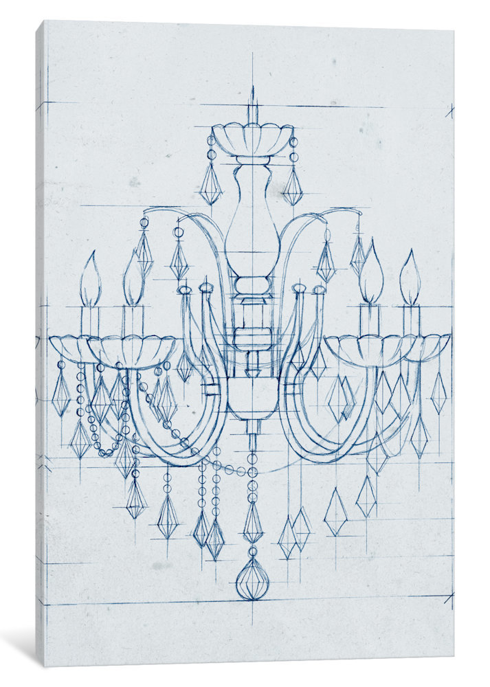 713x1000 east urban home 'chandelier draft i' drawing print on canvas - Chandelier Drawing