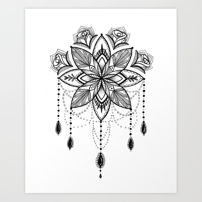 700x700 flowing mandala chandelier drawing art print - Chandelier Line Drawing