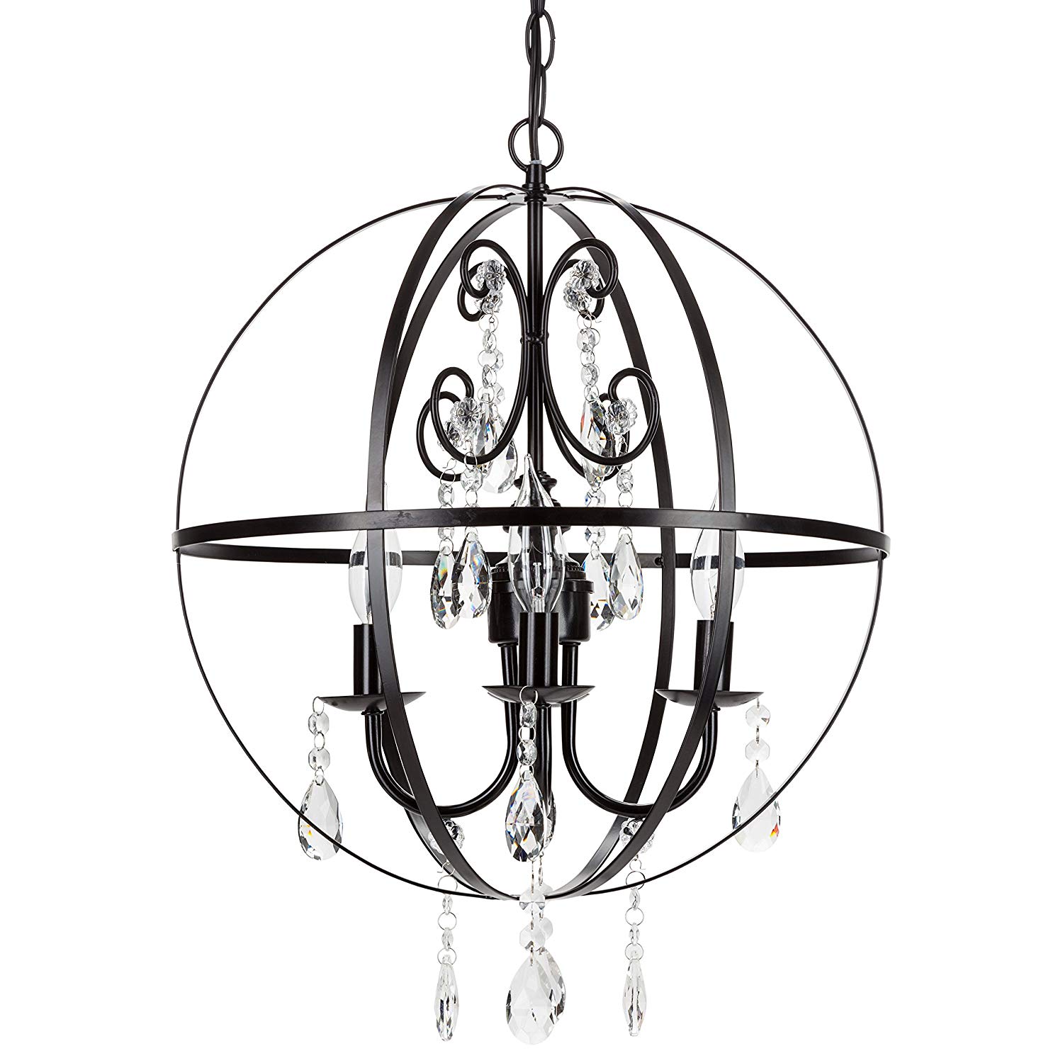 1500x1500 luna black orb crystal chandelier, metal round sphere swag plug - Chandelier Line Drawing