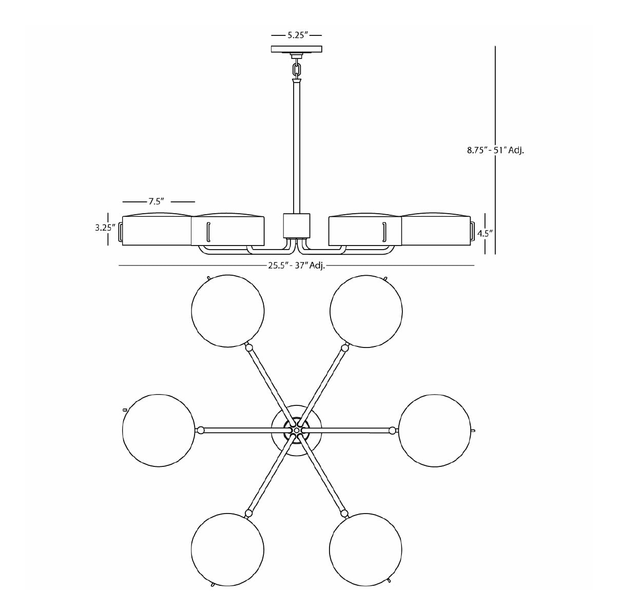 1206x1200 robert abbey satin black modern brass simon light - Chandelier Line Drawing