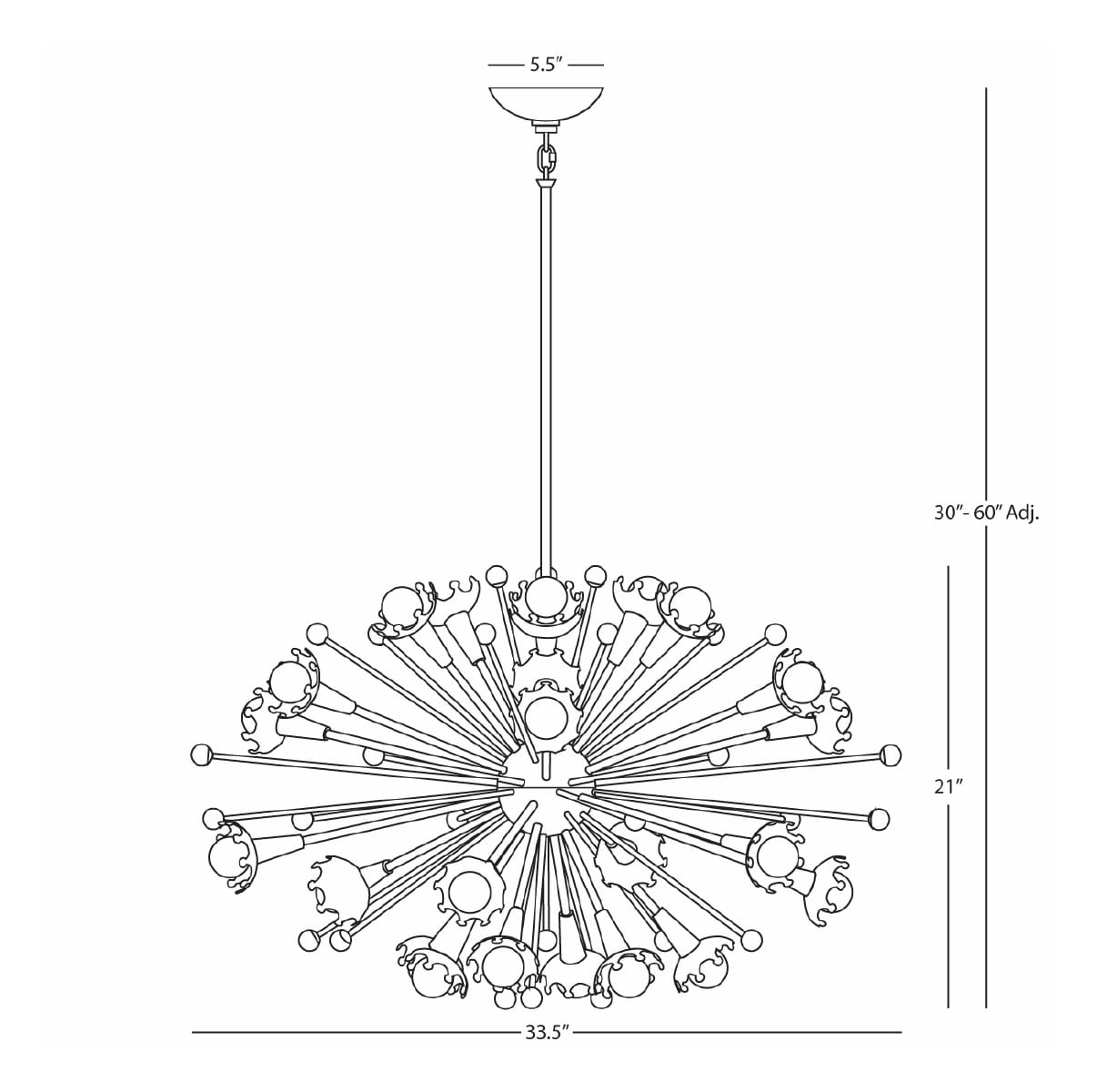 1206x1200 robert abbey antique brass sputnik light sputnik - Chandelier Line Drawing