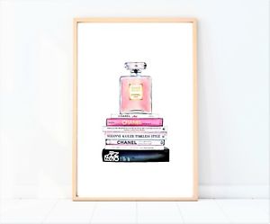 300x249 coco chanel pink perfume bottle paintingdrawing on fashion books - Chanel Drawing