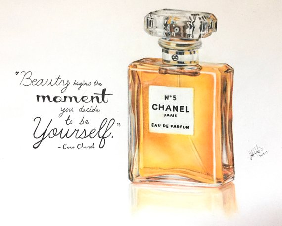 570x458 chanel perfume drawing print with quote wall art etsy - Chanel No 5 Drawing