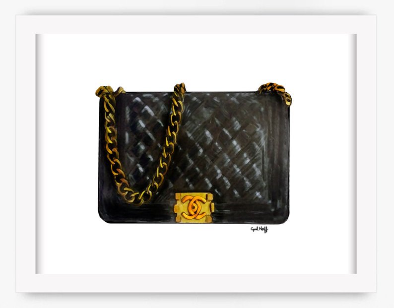 794x621 chanel boy bag print illustration fashion decor wall art etsy - Chanel Purse Drawing