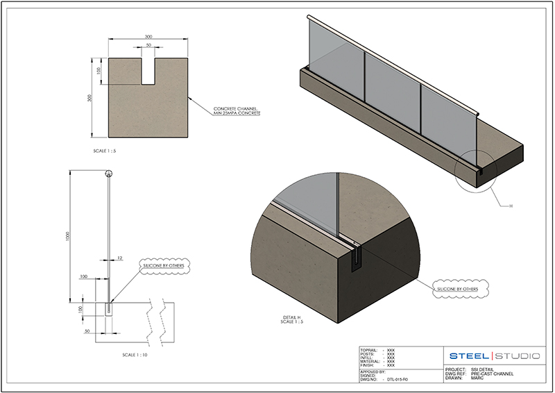 800x566 Steel Studio Drawing Of Frameless Glass Balustrade Detail - Channel Drawing