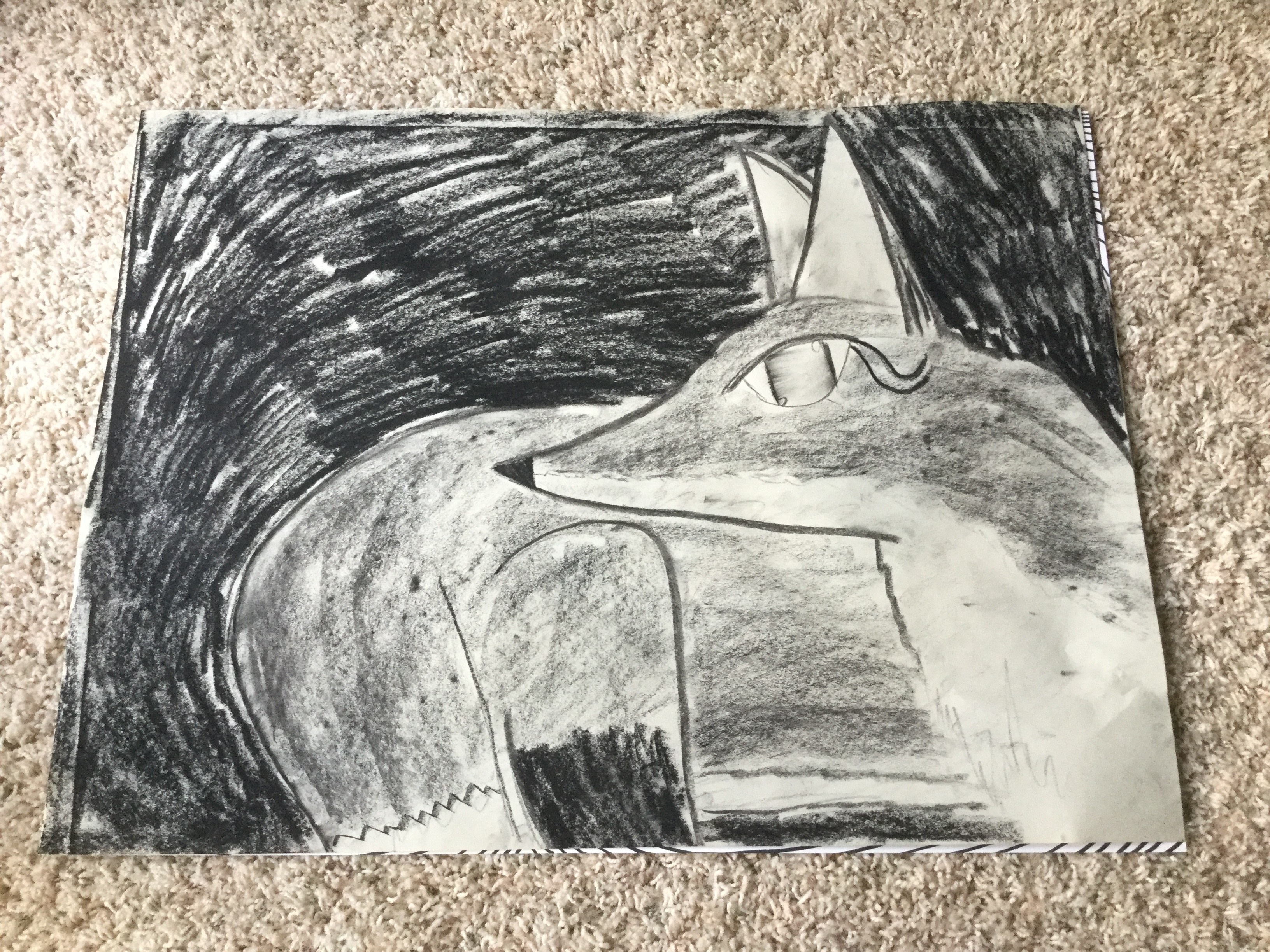 3264x2448 Fox Charcoal Drawing A Piece Of Animal Art Art On Cut Out + Keep - Charcoal Animal Drawings