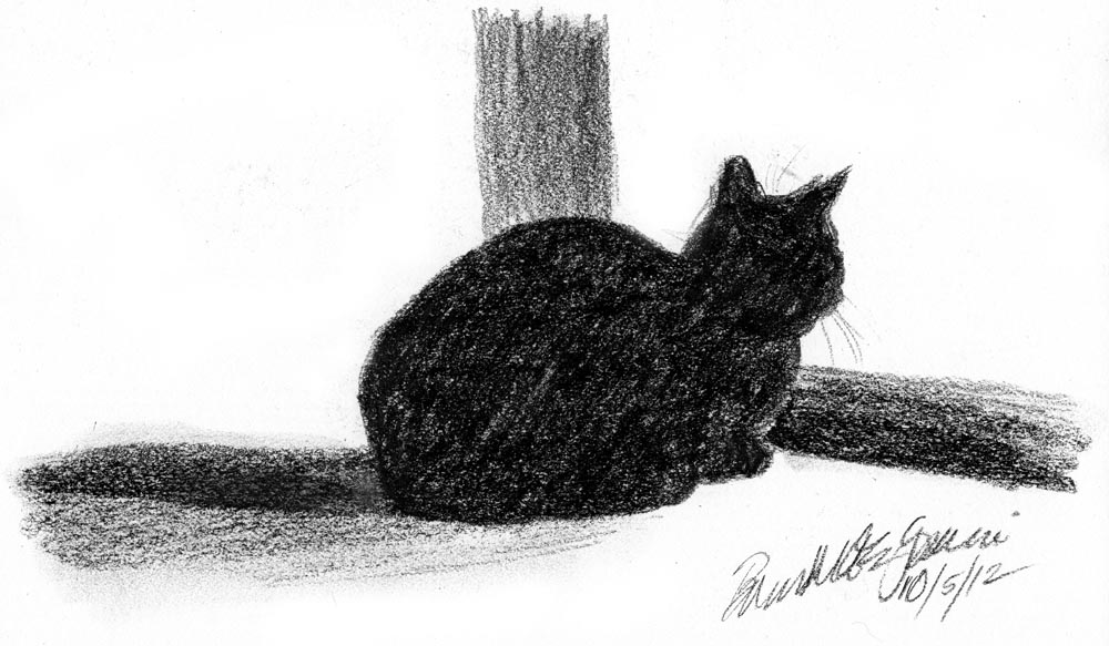 1000x583 Daily Sketch Reprise Out The Door, The Creative Cat - Charcoal Cat Drawing