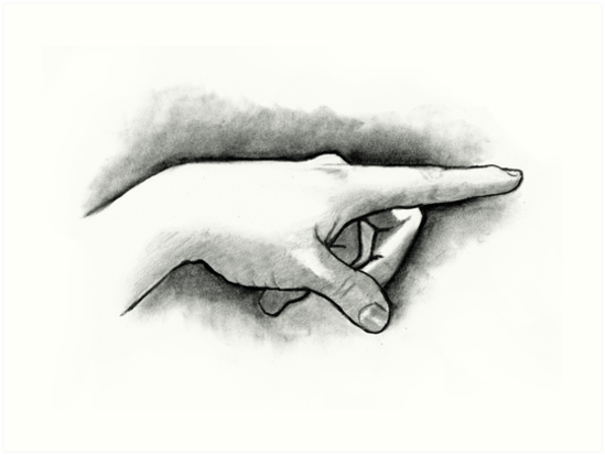 549x413 hand with pointing finger, pencil and charcoal drawing art prints - Charcoal Drawing