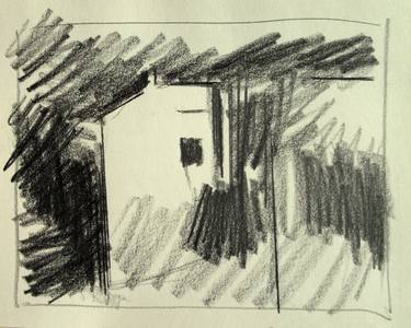 375x300 Italian Landscapes House In The Roman Countryside - Charcoal Drawing Landscape