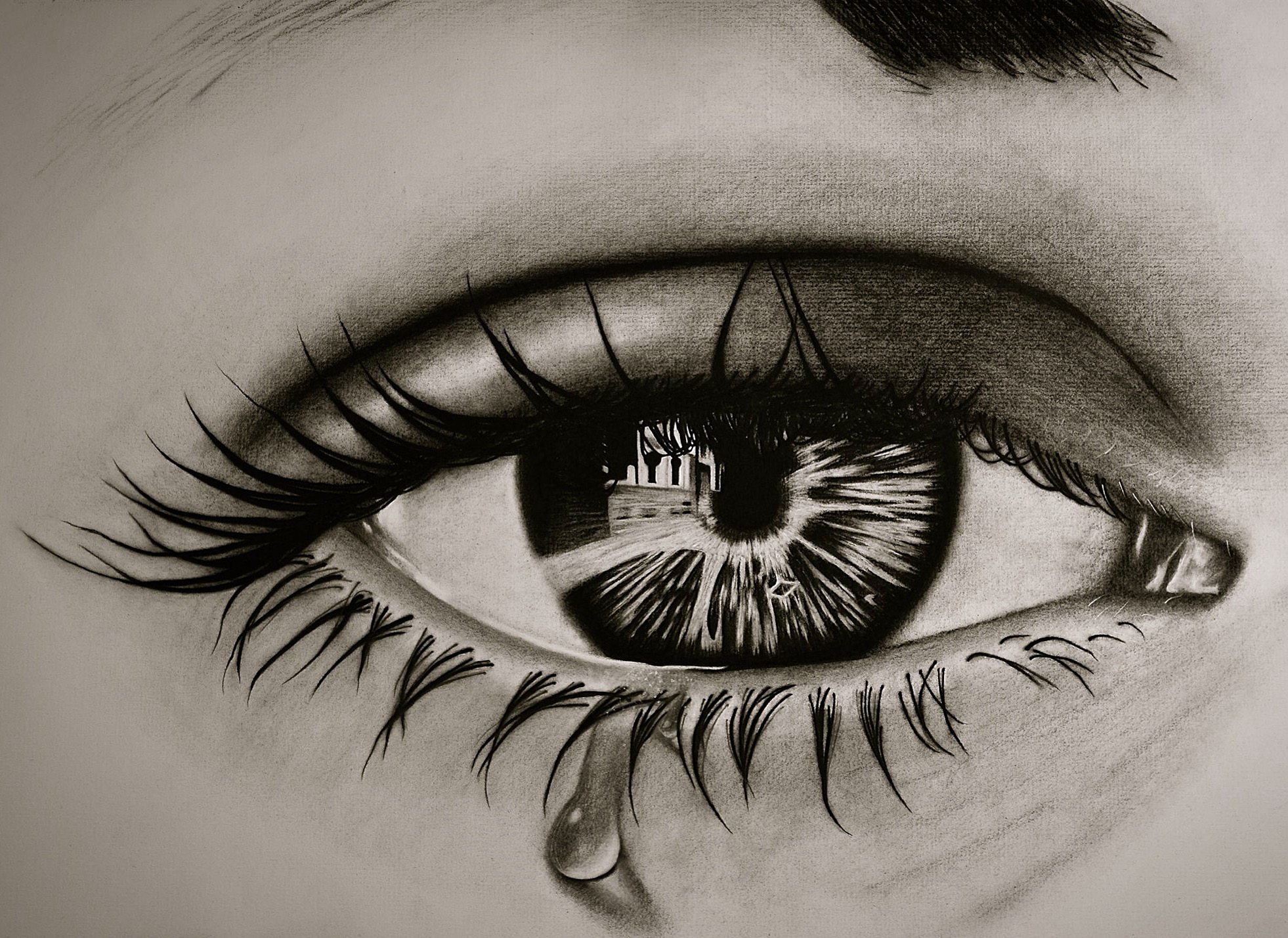 1962x1429 Realistic Eye Charcoal Drawing - Charcoal Eye Drawing
