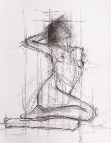 375x480 seated figure charcoal gesture drawing drawing - Charcoal Gesture Drawing