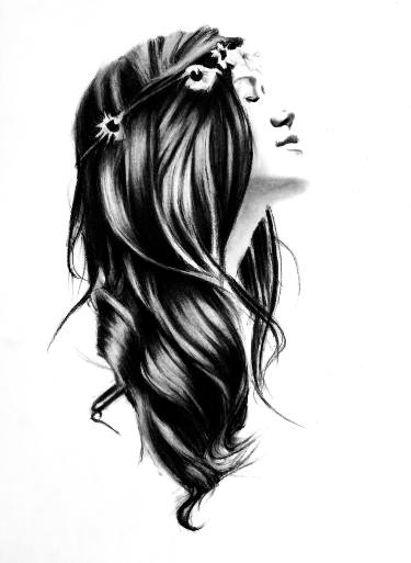 375x513 Flower Power Drawing - Charcoal Hair Drawing