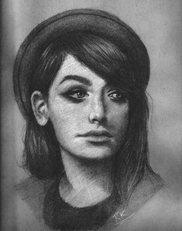 375x476 Female Charcoal Portrait Drawing - Charcoal Portrait Drawing