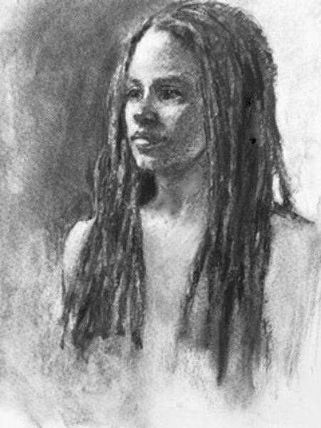 450x600 braids - Charcoal Portrait Drawing