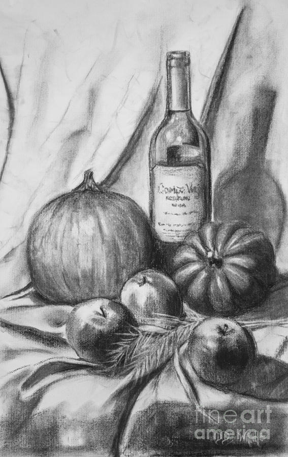 567x900 charcoal still life harvest drawing - Charcoal Still Life Drawing