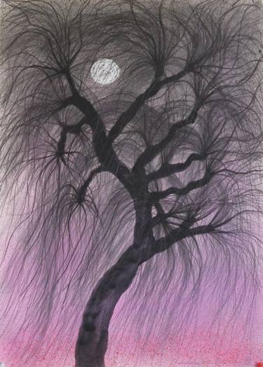 375x524 Whispering Tree Drawing - Charcoal Tree Drawing