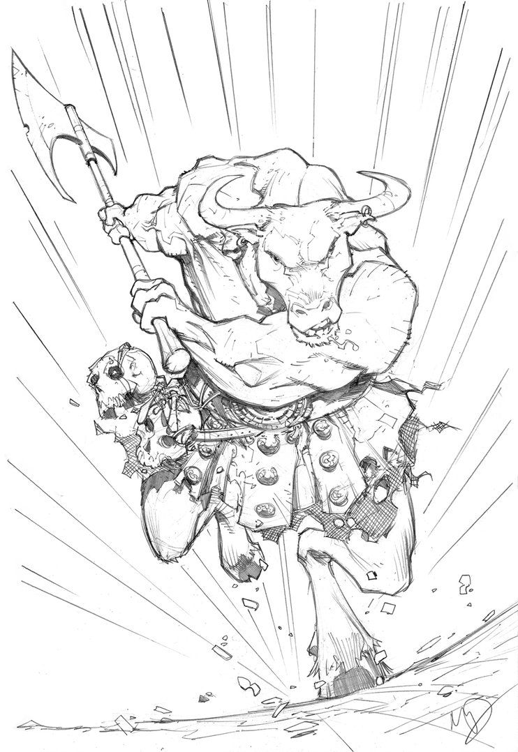 742x1078 minotaur charge - Charge Drawing