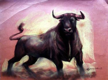 375x279 The Bull, Ready To Charge Drawing - Charge Drawing