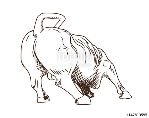 500x396 hand drawn sketch of the landmark charging bull in lower manhattan - Charging Bull Drawing