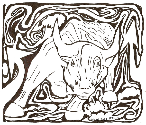 600x512 Maze Of Charging Bull Drawing - Charging Bull Drawing