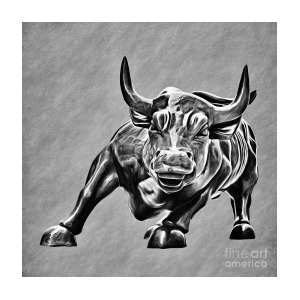 300x300 Wall Street Charging Bull Black And White Photograph - Charging Bull Drawing