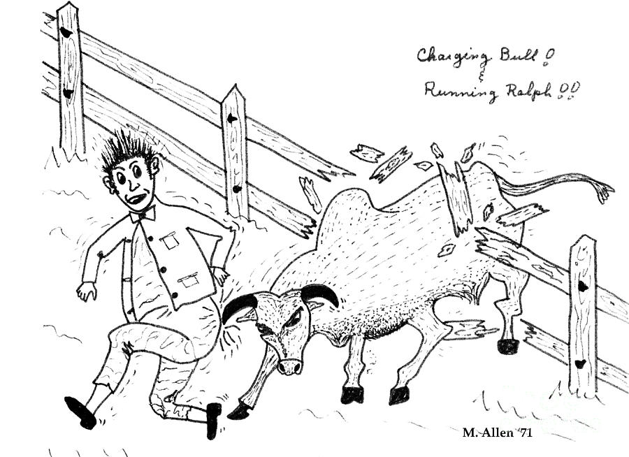 900x654 Charging Bull And Running Ralph - Charging Bull Drawing