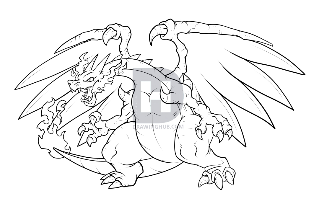 1080x691 How To Draw Mega Charizard X, Step - Charizard X Drawing