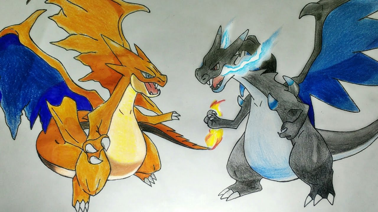 1280x720 drawing mega charizard x vs mega charizard y pokemon - Charizard X Drawing