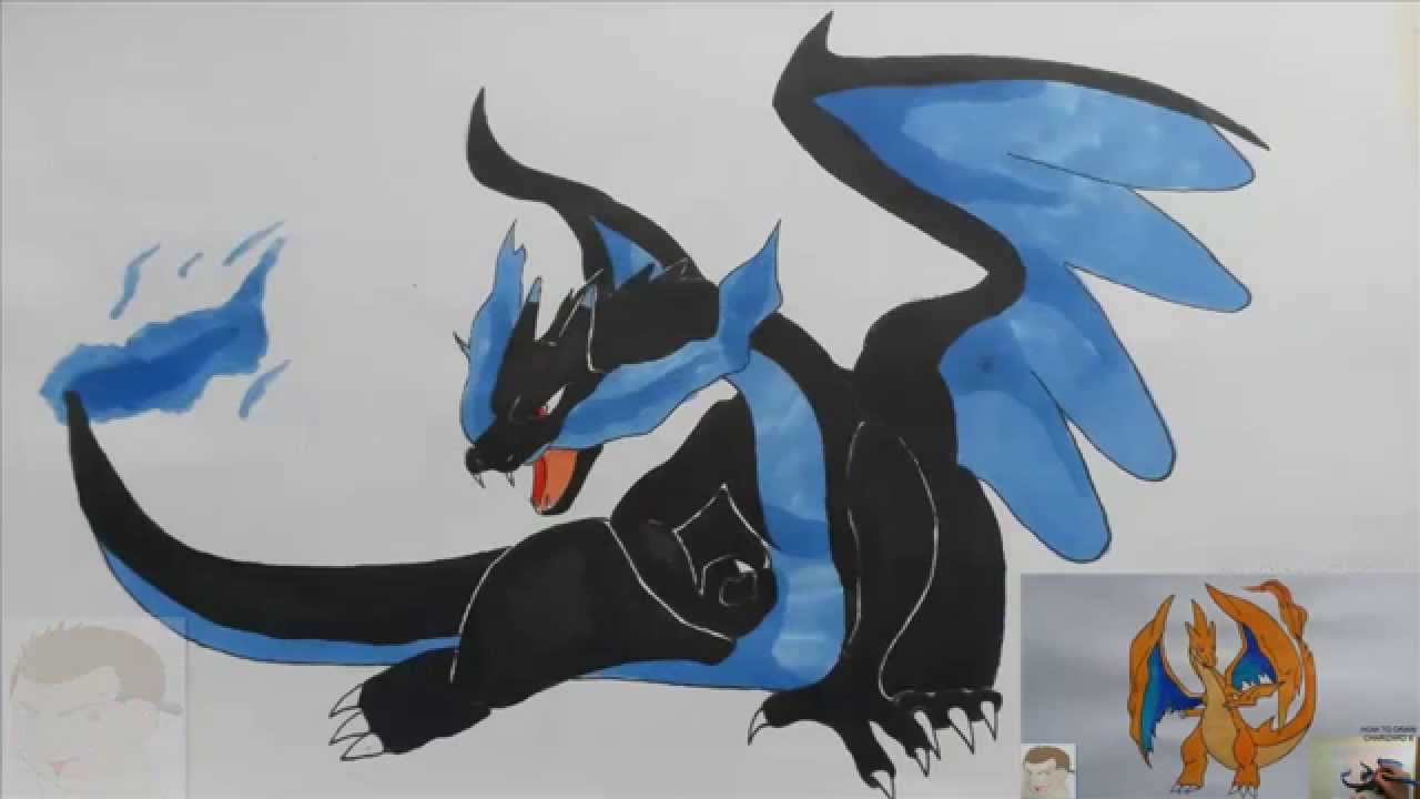 1280x720 How To Draw Mega Charizard X Pokemon Step - Charizard X Drawing