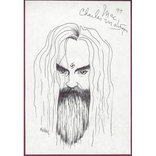 500x500 Charles Manson Ink Portrait - Charles Manson Drawing