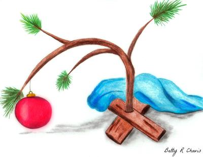 400x310 colored pencil drawing of charlie brown christmas tree - Charlie Brown Christmas Tree Drawing