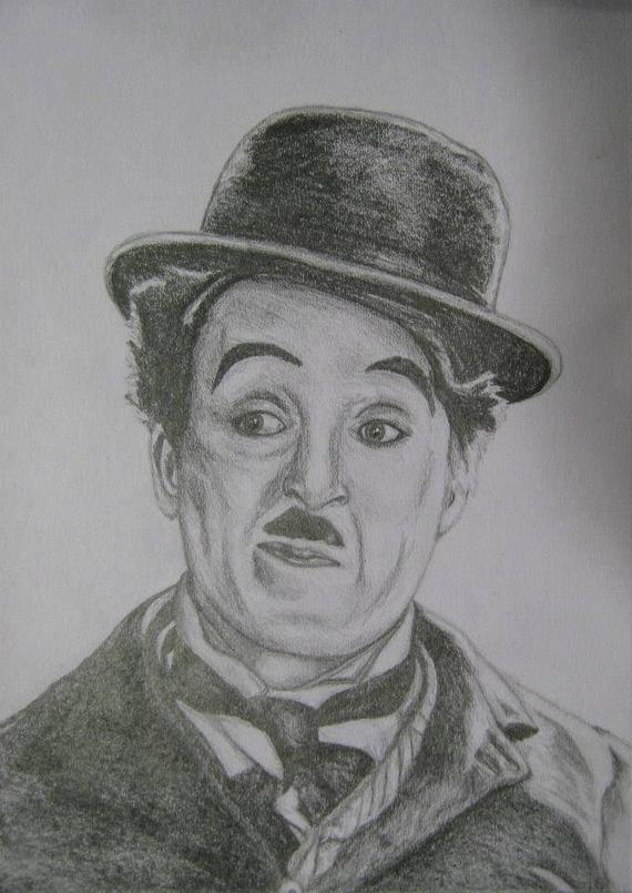 570x805 Charlie Chaplin Drawing Etsy - Charlie Chaplin Drawing