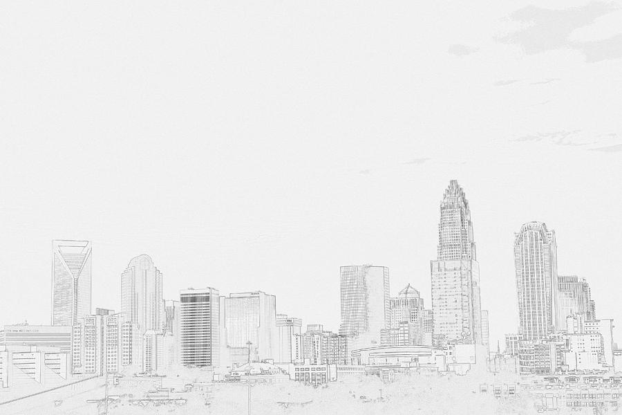 900x600 Charlotte Digital Art - Charlotte Skyline Drawing