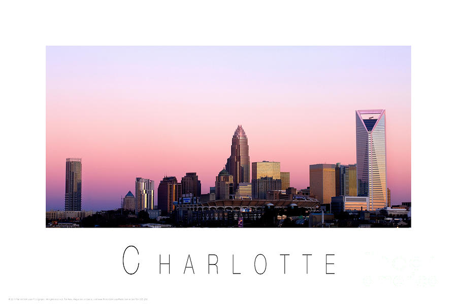 900x600 Charlotte Nc Skyline Pink Sky Photograph - Charlotte Skyline Drawing