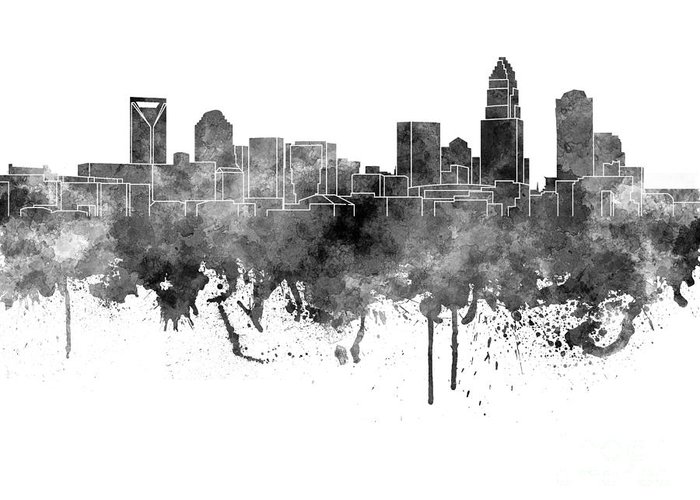 700x500 Charlotte Skyline In Black Watercolor On White Background Greeting - Charlotte Skyline Drawing