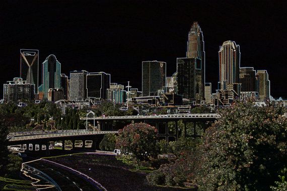570x380 Charlotte Skyline In Colorful Pencil Sketch - Charlotte Skyline Drawing