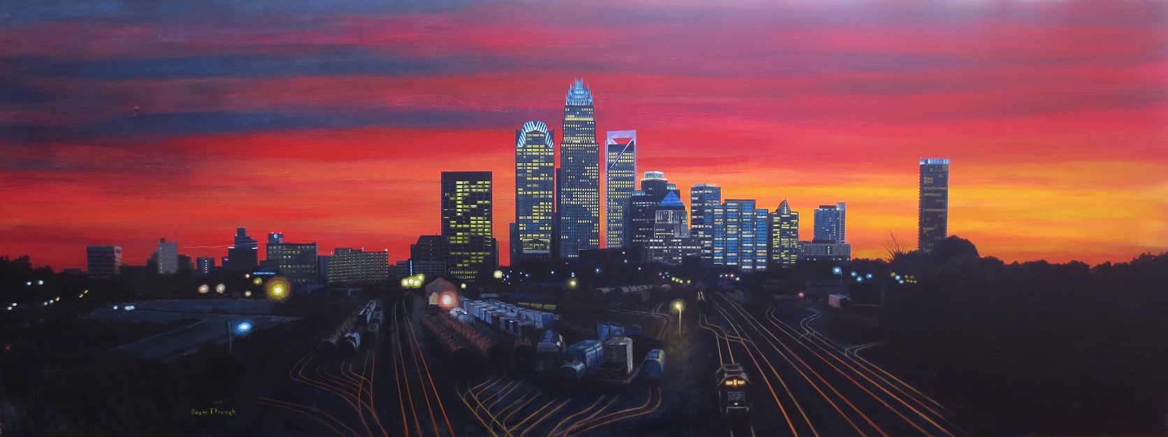 1671x625 Gift This David French Originals - Charlotte Skyline Drawing