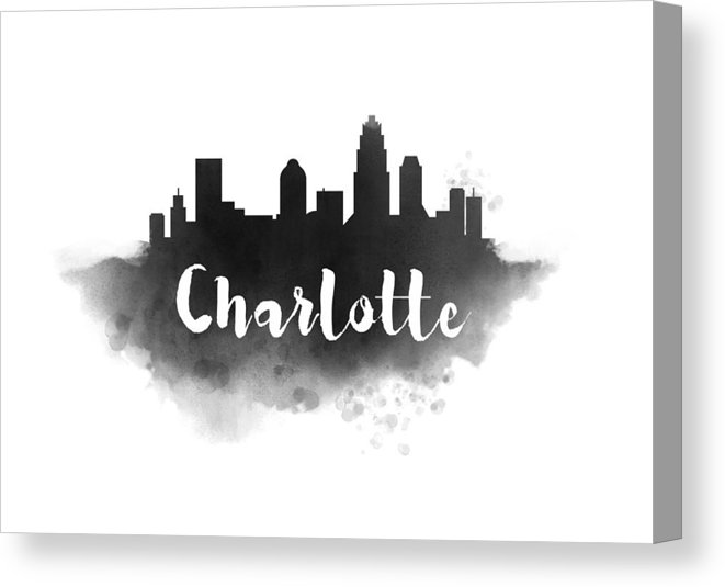 661x535 Watercolor Charlotte City Skyline Canvas Print Canvas Art - Charlotte Skyline Drawing