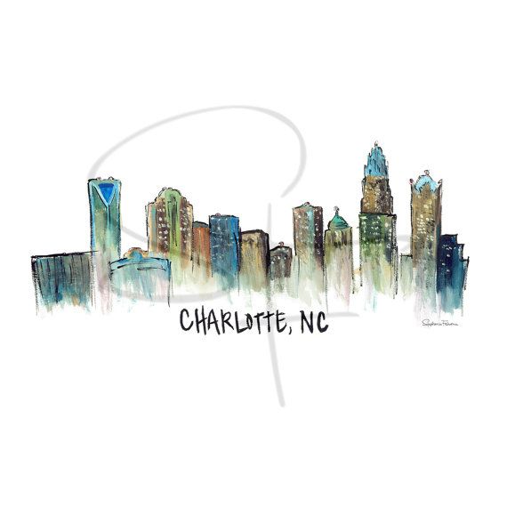 570x570 Watercolor Print Charlotte Skyline - Charlotte Skyline Drawing
