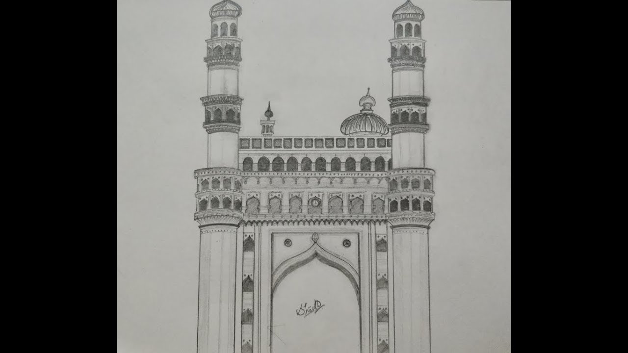 1280x720 Fast Sketch Charminarby Shastha Swarup's Arts - Charminar Drawing