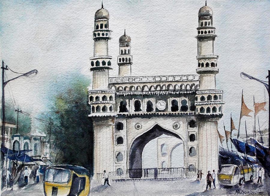 900x654 Living History Charminar Hyderabad Painting - Charminar Drawing