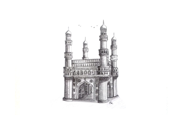 600x420 Pkartworks On Twitter Charminar, An Original Pencil Drawing - Charminar Drawing