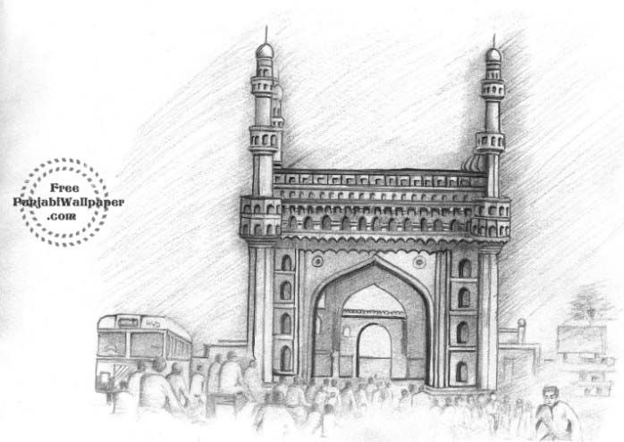 698x495 Charminar Drawings In Pencil Drawings, Pencil Art, Drawings - Charminar Drawing