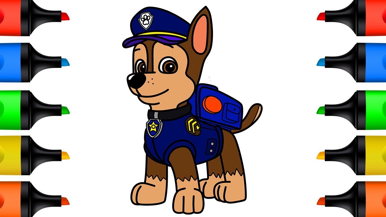 1280x720 How To Draw Paw Patrol Chase Coloring Pages For Kids - Chase Paw Patrol Drawing