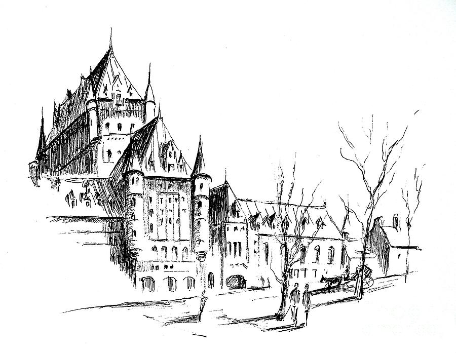 900x697 Chateau Frontenac In Autumn Drawing - Chateau Drawing