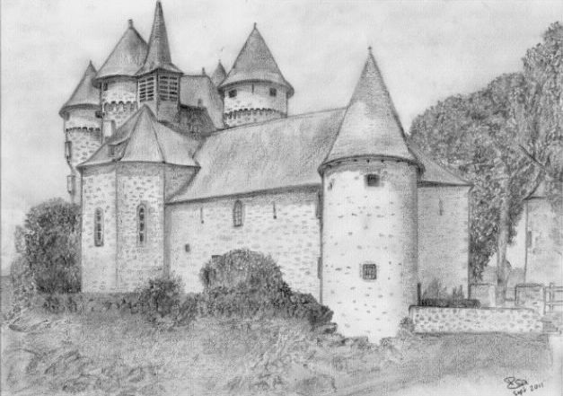 627x441 de val drawing - Chateau Drawing