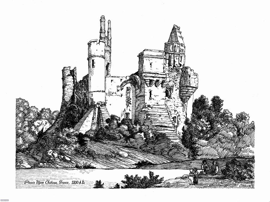 900x674 Plessis Mace Chateau France Drawing - Chateau Drawing