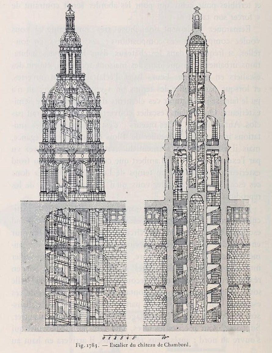 891x1155 Section Drawings Of The Central Staircase, De Chambord - Chateau Drawing